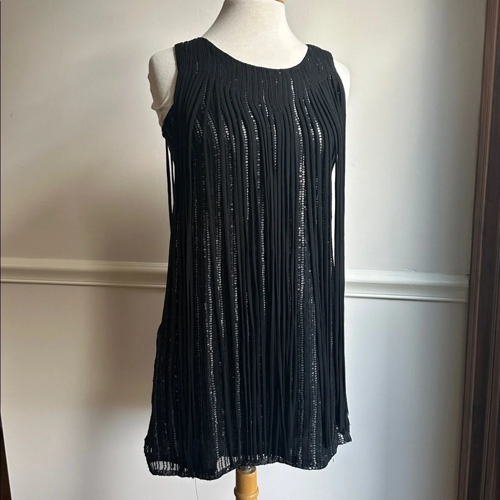 Parker Bryant dress fringe trim sequins silk size small black NWT - Picture 3 of 9